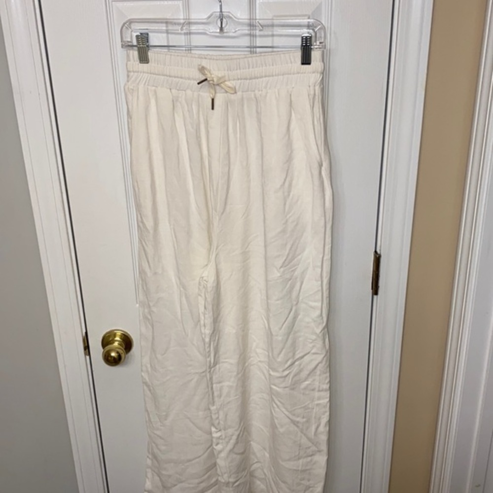 Women's Elastic Waist High Rise Trouser Pants White Size M